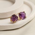 Gempires Natural Raw Purple Amethyst Prong Setting Stud Earrings Crystals Earring February Birthstone Handmade Jewelry Gift for Her (Amethyst)