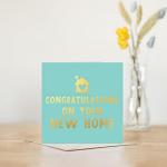 New Home cards uk | Gold metallic and green moving house card | to go with house warming gifts new home | new home essentials | moving home cards or new house cards | the happy home