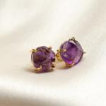 Gempires Natural Raw Purple Amethyst Prong Setting Stud Earrings Crystals Earring February Birthstone Handmade Jewelry Gift for Her (Amethyst)