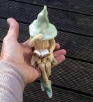 Shy fairy, hand made fairy garden fairy, plant pot ornament, reading her book, light green.