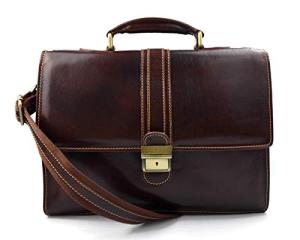 Leather briefcase mens ladies office handbag shoulderbag messenger business bag satchel brown made in Italy genuine leather