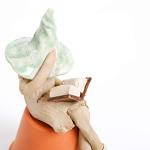 Shy fairy, hand made fairy garden fairy, plant pot ornament, reading her book, light green.