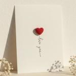 Valentine’s Day Love You Card, Minimal Handmade Heart Design, A6 Romantic Greeting Card for Partner, Mum or Dad