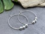 Silver Ball Hoop Earrings, 5mm Round Beads on Silver Tone Nickel Free Hoops : 35mm Diameter, Pretty Everyday Shiny Silver Hoops for Women