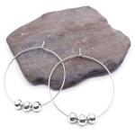 Silver Ball Hoop Earrings, 5mm Round Beads on Silver Tone Nickel Free Hoops : 35mm Diameter, Pretty Everyday Shiny Silver Hoops for Women