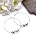 Silver Ball Hoop Earrings, 5mm Round Beads on Silver Tone Nickel Free Hoops : 35mm Diameter, Pretty Everyday Shiny Silver Hoops for Women
