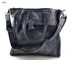 Leather ladies handbag blue shopper shopping bag shoulder bag luxury bag women handbag washed leather women leather vintage leather purse