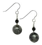 Black Veined Jasper, Onyx & Sterling Silver Drop Earrings with Gift Box