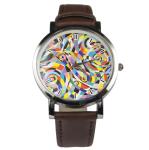 Abstract Art design wristwatch - Black/Brown strap (Black)