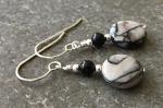 Black Veined Jasper, Onyx & Sterling Silver Drop Earrings with Gift Box