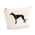 Greyhound Makeup Bag – Natural Cotton Canvas Cosmetic Pouch with Black Glitter Greyhound Design – Dog Lover Gift – Zippered Storage Bag for Toiletries, Beauty Products & Travel