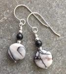 Black Veined Jasper, Onyx & Sterling Silver Drop Earrings with Gift Box