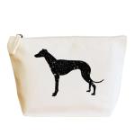 Greyhound Makeup Bag – Natural Cotton Canvas Cosmetic Pouch with Black Glitter Greyhound Design – Dog Lover Gift – Zippered Storage Bag for Toiletries, Beauty Products & Travel