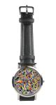 Abstract Art design wristwatch - Black/Brown strap (Black)
