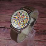 Abstract Art design wristwatch - Black/Brown strap (Black)