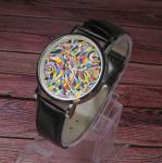 Abstract Art design wristwatch - Black/Brown strap (Black)