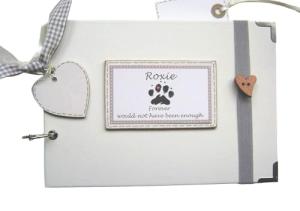 PERSONALISED A5 OR A4 SIZE PHOTO ALBUM, SCRAPBOOK, MEMORY, GUEST BOOK, MULTI USE GIFT. pet dog/cat with elastic book strap