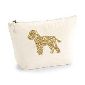 Cockapoo Cosmetic Bag – Natural Cotton Makeup Pouch with Gold Glitter Dog Design – Gift for Cockapoo Lovers – Zippered Storage Bag for Toiletries, Beauty Essentials & Travel