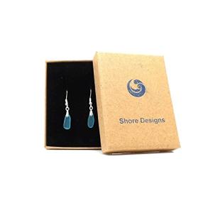 Silver Turquoise Blue Sea Glass Earrings Handmade in Cornwall - Gift Boxed - A15