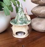 CANDLE HOLDER/Fairy house tea light holder/Ceramic night light/Fairy garden house/Green roof design