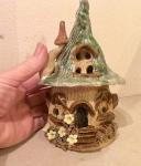 CANDLE HOLDER/Fairy house tea light holder/Ceramic night light/Fairy garden house/Green roof design