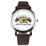 Camping lover watch. "Camping is my favorite season" slogan. Nature theme Great gift item for anyone who loves their camper van. Black/Brown (Black)