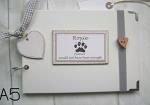 PERSONALISED A5 OR A4 SIZE PHOTO ALBUM, SCRAPBOOK, MEMORY, GUEST BOOK, MULTI USE GIFT. pet dog/cat with elastic book strap