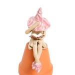 Shy fairy, ceramic fairy garden plant pot ornament, pixie figurine reading her book, pink