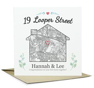 Personalised Housewarming Card with Map – Custom New Home or First Home Gift – Location Keepsake – Square A5 – Add a message inside the card – Unique Moving Card
