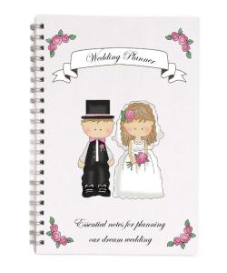 designsbydaisyandmax Handmade A5 Wedding Planner Brides Note Book Journal Organiser, Engagement Gift, Cute Couple Design