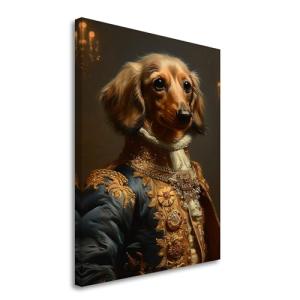 Dachshund (Smooth Haired) Renaissance Oil Painting Canvas Art Print - Canine Portrait, Noble Pooch, Fictional Aristocracy, Wall Decor, Dog Lovers Collectible, Unique Gift Idea