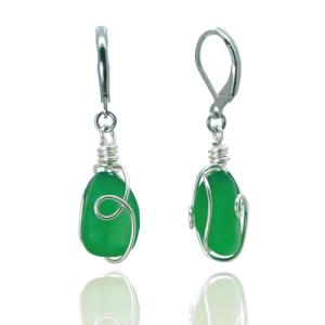 PEPELUALI Handmade Sterling Silver Sea Glass Wire Wrap Drop Earrings Jewelry (Green),Beach Earrings, Summer Gift, Ocean Jewelry Inspirational Gifts for Women, Mom, Sister