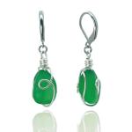 PEPELUALI Handmade Sterling Silver Sea Glass Wire Wrap Drop Earrings Jewelry (Green),Beach Earrings, Summer Gift, Ocean Jewelry Inspirational Gifts for Women, Mom, Sister