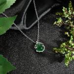 Circle Emerald Necklace Green Gemstone Pendant Necklace for Women Girls Silver Handmade Necklaces Emerald Jewellery for Gift Valentine's Day
