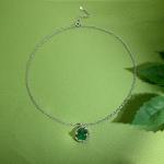 Circle Emerald Necklace Green Gemstone Pendant Necklace for Women Girls Silver Handmade Necklaces Emerald Jewellery for Gift Valentine's Day