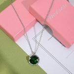 Circle Emerald Necklace Green Gemstone Pendant Necklace for Women Girls Silver Handmade Necklaces Emerald Jewellery for Gift Valentine's Day