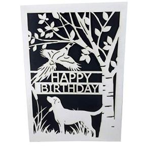 Gun Dog & Pheasant Woodland Scene Paper Cut Birthday Card - Game Keeper, Hunter Papercut Card