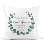 Personalised New Home Cushion Cover - Names Address Year - Eucalyptus Wreath Keepsake