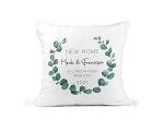 Personalised New Home Cushion Cover - Names Address Year - Eucalyptus Wreath Keepsake