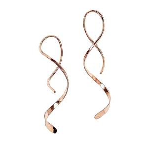 Spiral Threader Earrings for Women Stainless steel Handmade Twisted Curved Pull Through Earrings Drop Dangle Earrings Jewelry for Women (rose gold)