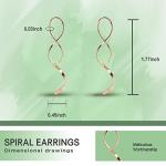 Spiral Threader Earrings for Women Stainless steel Handmade Twisted Curved Pull Through Earrings Drop Dangle Earrings Jewelry for Women (rose gold)