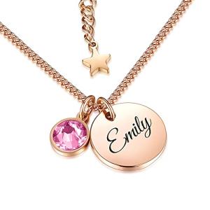 TMT Personalised Birthstone Name Necklace with Gift Box engraved for Daughter Mum Best Friend Girlfriend Birthday 18th 21th 30th 16th 13th Letter Initial Necklace Pendant