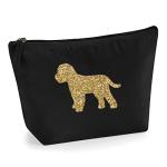 Cockapoo Makeup Bag – Black Cotton Canvas Cosmetic Pouch with Gold Glitter Cockapoo Design – Dog Lover Gift – Zippered Storage Bag for Toiletries, Beauty Products & Travel