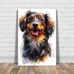 Dachshund (Miniature Long Haired) Painted Illustration Canvas Art Print – Canine Portraiture, Pet Lover Gift, Animal Artwork, Home Decor, Collectible