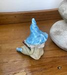 Shy fairy, garden fairy, plant pot ornament, ceramic fairy garden figurine, pixie reading her book, light blue.