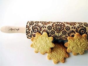 Algis Crafts - FOLK Embossed Rolling Pin for Baking Accessories with Laser Engraved Design - Beautifully Handmade Pattern Rolling Pin - Decorative Dough Roller to Make Unique Bakes and Pottery
