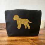 Cockapoo Makeup Bag – Black Cotton Canvas Cosmetic Pouch with Gold Glitter Cockapoo Design – Dog Lover Gift – Zippered Storage Bag for Toiletries, Beauty Products & Travel