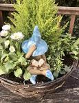 Shy fairy, garden fairy, plant pot ornament, ceramic fairy garden figurine, pixie reading her book, light blue.