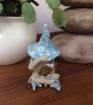 Shy fairy, garden fairy, plant pot ornament, ceramic fairy garden figurine, pixie reading her book, light blue.