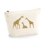 Giraffe Makeup Bag – Natural Cotton Canvas Pouch with Gold Glitter Giraffe Family Design – Gift for Animal Lovers – Zippered Cosmetic & Toiletry Bag for Travel, Beauty & Daily Use